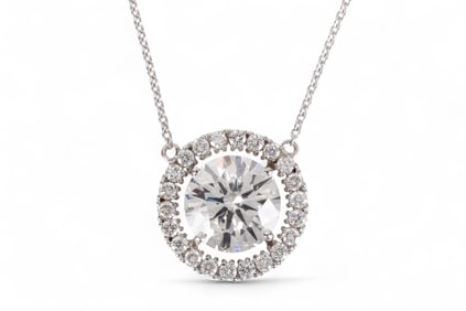 18k White Gold 7.04 CT TW Diamond Halo Necklace