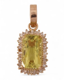 14k Gold 7 CTTW Lemon Quartz Diamond Pendant 8.2g