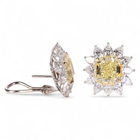 Platinum 18k Gold Fancy Yellow Diamond Earrings