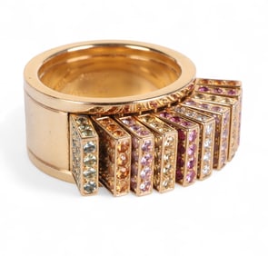 Cartier 18k Gold Sapphire Paillette Ring Size 53