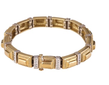 18k Gold 1/3 CT TW Diamond Bar Link Bracelet 35g