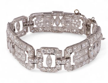 Platinum 12 CT TW Diamond Art Deco Bracelet 42g