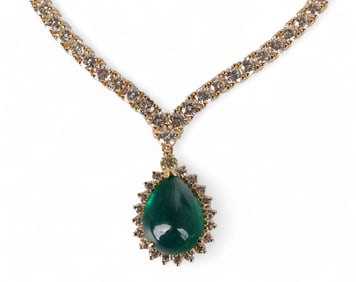 18k Gold 34.46 CT TW Emerald Diamond Necklace