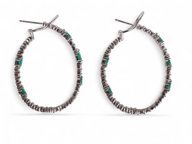 18k White Gold 10.1 CT TW Diamond Emerald Earrings