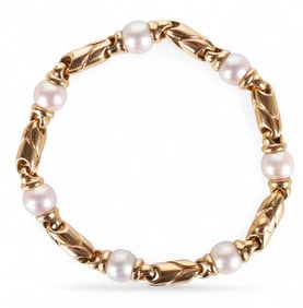 BULGARI 18k Gold Passo Doppio Pearl Bracelet 36.3g