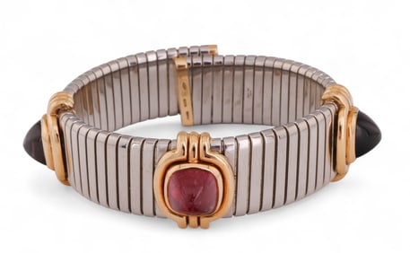 BULGARI Stainless & 18k Gold Gemstone Bracelet