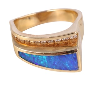 18k Gold Designer Australian Opal and Diamond Ring