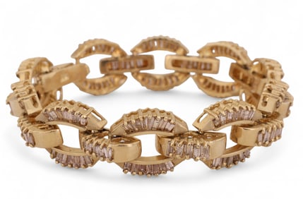 14k Gold 9 CT TW Baguette Diamond Bracelet 35.3g