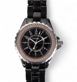 Chanel J12 Diamond Bezel Black Ceramic Wrist Watch