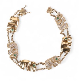 18k 3.3 CT TW Diamond Emerald Elephant Bracelet