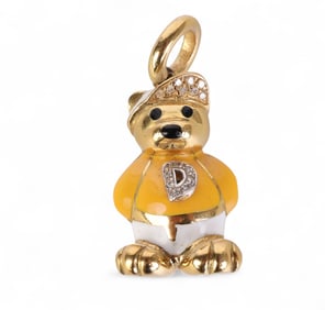 Aaron Basha 18k Gold Enamel Diamond Bear Charm 8g