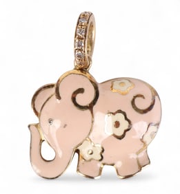 Aaron Basha 18k Gold Diamond Pink Elephant Charm