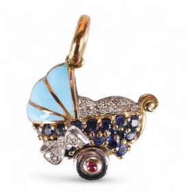 Aaron Basha 18k Gold Gemstone Baby Carriage Charm