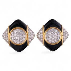 Tiffany & Co 18k 3.12 CT TW Diamond Onyx Earrings