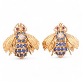 18k Gold Tiffany & Co Sapphire Bumble Bee Earrings