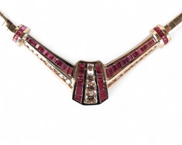 14k Gold 5 CTTW Diamond Ruby Gemstone Necklace 28g