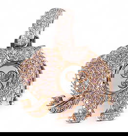 Chopard 18k Gold 2 CT TW Diamond Elephant Pendant: Chopard, a Happy Diamond elephant pendant crafted of 18k rose and white gold. The whimsical elephant design is pave set with round brilliant-cut diamonds totaling approximately 2 carats, judged to be