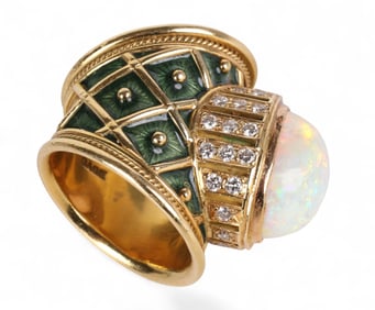 Elizabeth Gage 18k Gold 1 CT TW Diamond Opal Ring