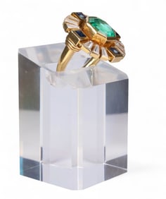 Elizabeth Gage 18k Gold Emerald Diamond Ring Sz5