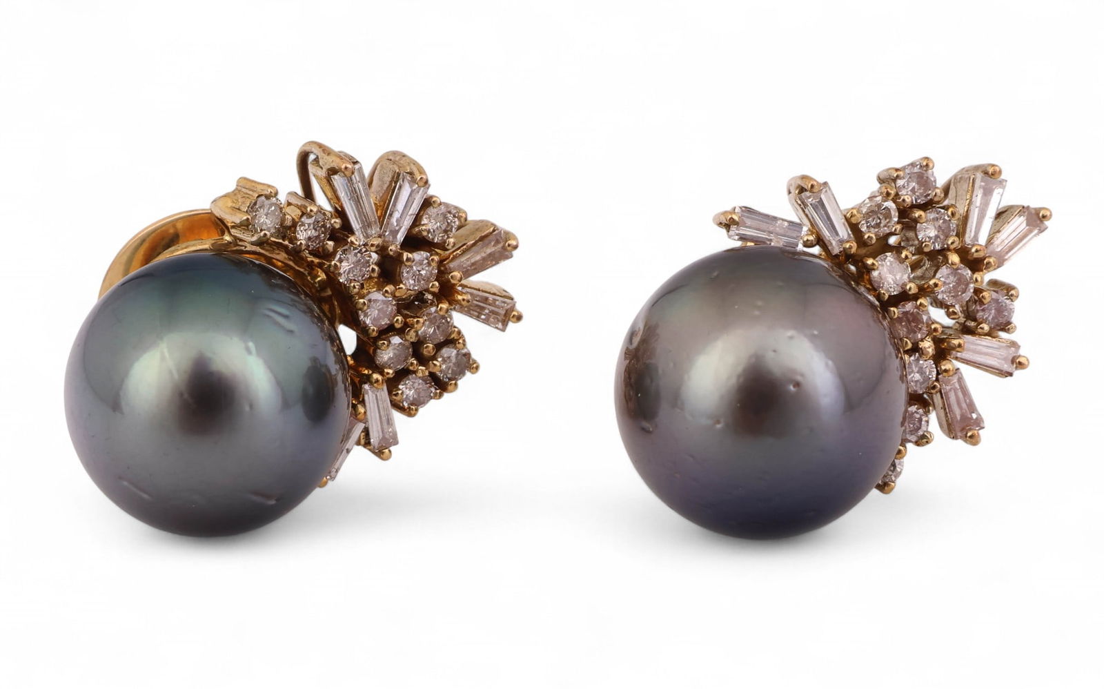 14k Gold .76 CT Diamond 12mm Black Pearl Earrings (1 of 6)