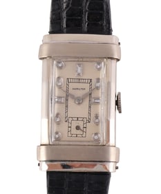Hamilton 14K Gold Art Deco Diamond Wristwatch