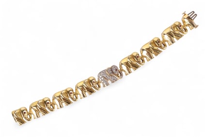 Ivan & Co 18k Gold Diamond Ruby Elephant Bracelet