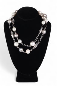 Verdura 18k White Gold Diamond Pearl 36" Necklace