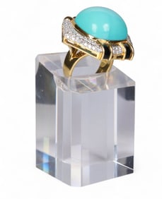 18k Gold 1.25 CT TW Diamond Turquoise Onyx Ring
