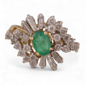 14k Gold 1.13 CT TW Emerald Diamond Cocktail Ring