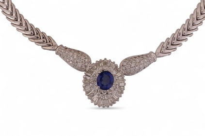 18k White Gold 6.5 CTTW Diamond Sapphire Necklace