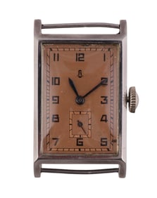 Glashutte Steel Rectangular Salmon Dial Wristwatch