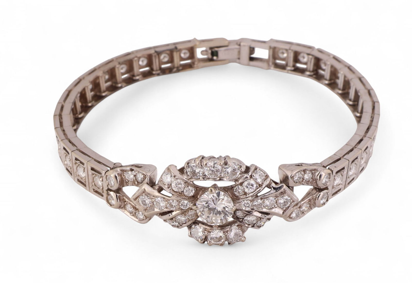 14k White Gold 3 CT TW Diamond Art Deco Bracelet (1 of 8)