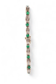 14k Gold 5.5 CT TW Emerald Diamond Tennis Bracelet