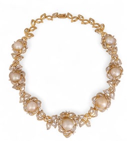 14k Gold 7 CTTW Diamond South Sea Pearl Necklace