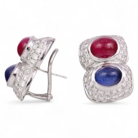 18k White Gold Sapphire Ruby Diamond Earrings 14g