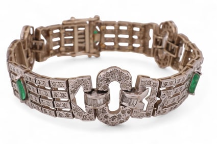 14k White Gold 4.15 CT TW Diamond Emerald Bracelet