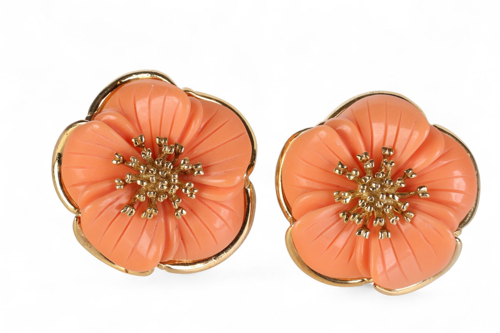 Ivan & Co 18k Gold Carved Angel Skin Coral Earring (1 of 7)