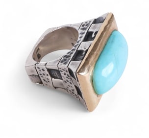 14k Gold Sterling Silver Turquoise Designer Ring