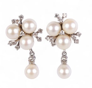 14k White Gold .8 CT TW Diamond Pearl Earrings 9g