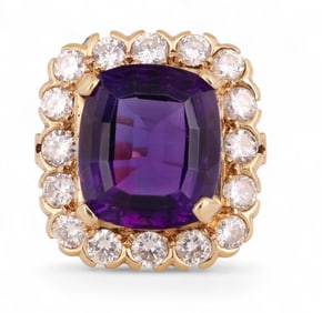 14k Gold 8.5 CT TW Purple Amethyst Diamond Ring S6