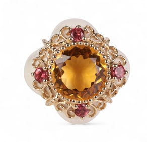 14k Gold White Coral Citrine Pink Sapphire Ring
