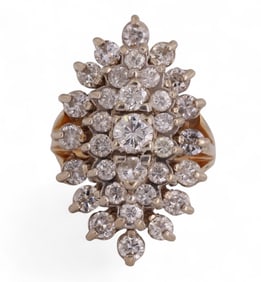 14k Gold 2 CT TW Diamond Cluster Navette Ring Sz 6