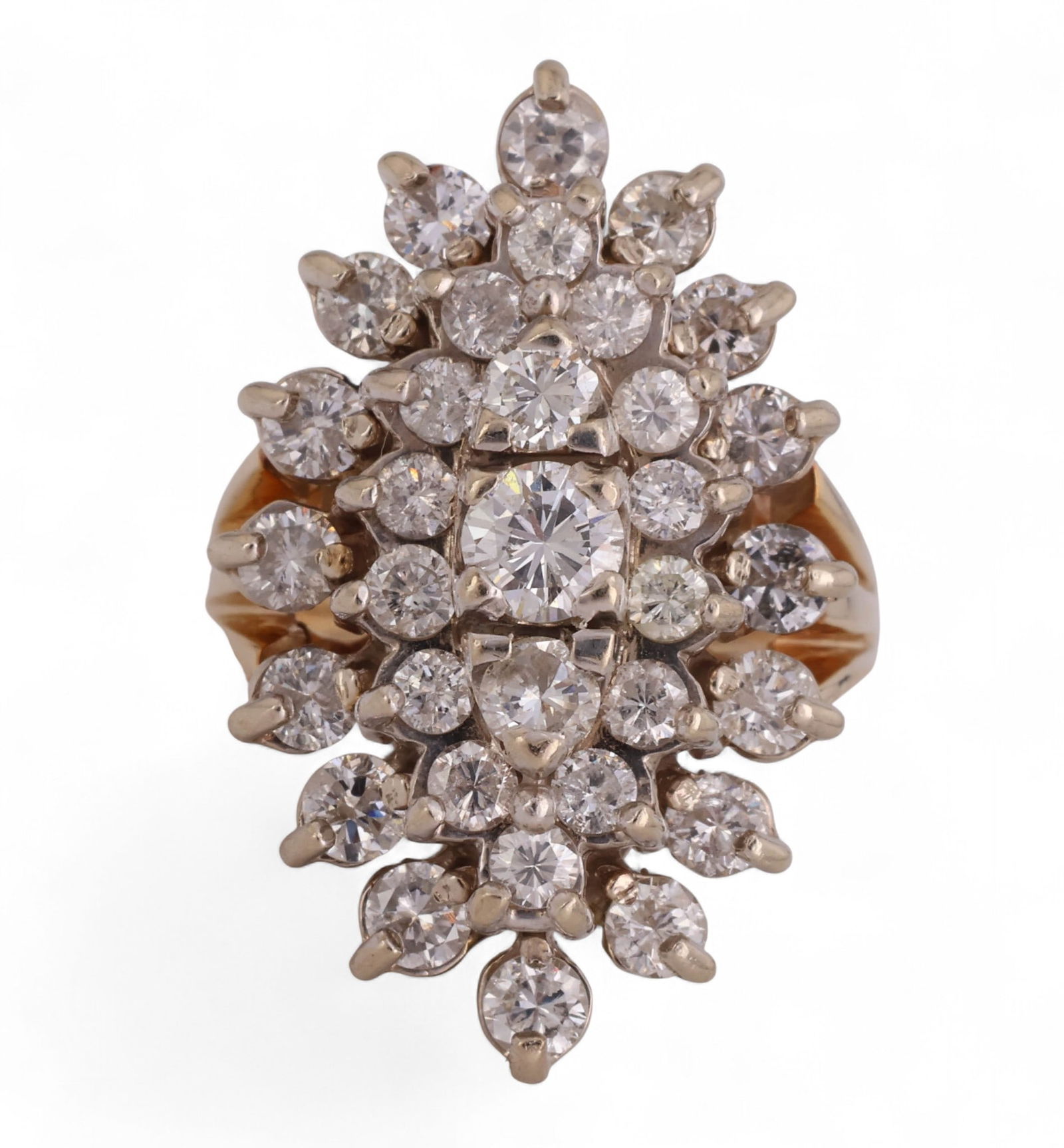 14k Gold 2 CT TW Diamond Cluster Navette Ring Sz 6 (1 of 9)