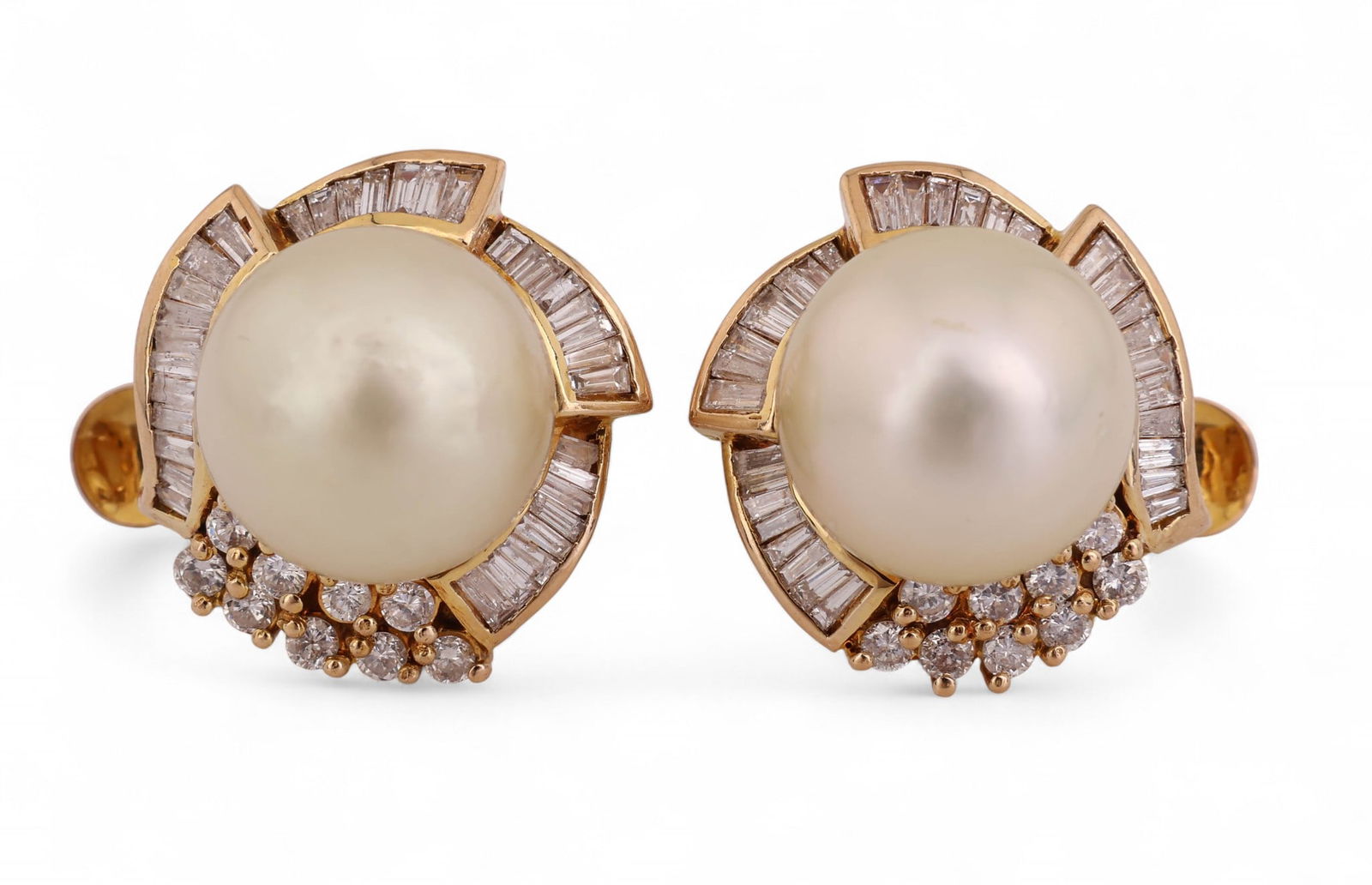 14k Gold 1.6 CT TW Diamond 11mm Pearl Earrings 12g (1 of 7)