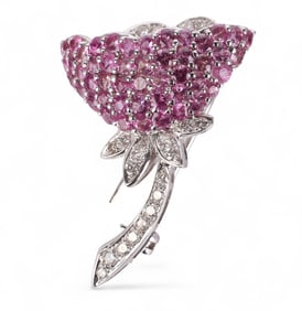 18k White Gold 4 CTTW Diamond Pink Sapphire Brooch