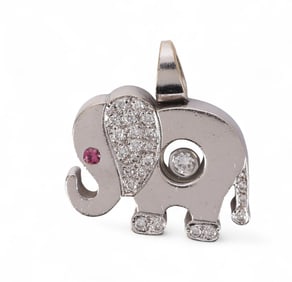 18k White Gold Happy Diamond Elephant Pendant 7.9g