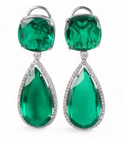 14k White Gold 1 CT TW Diamond Green Gem Earrings