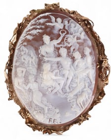 14k Gold Antique Large Classical Figural Cameo Pin