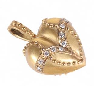 18k Gold .25 CT TW Diamond Puffed Heart Pendant