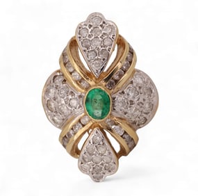 14k Gold 1.07 CT TW Emerald & Diamond Ring Size 5